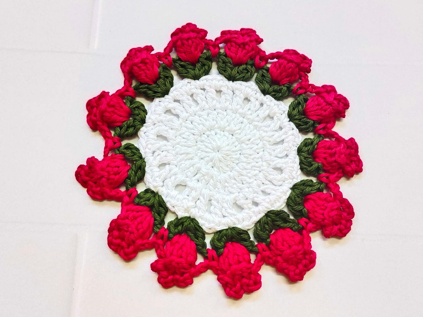 Crochet tulip tea coasters