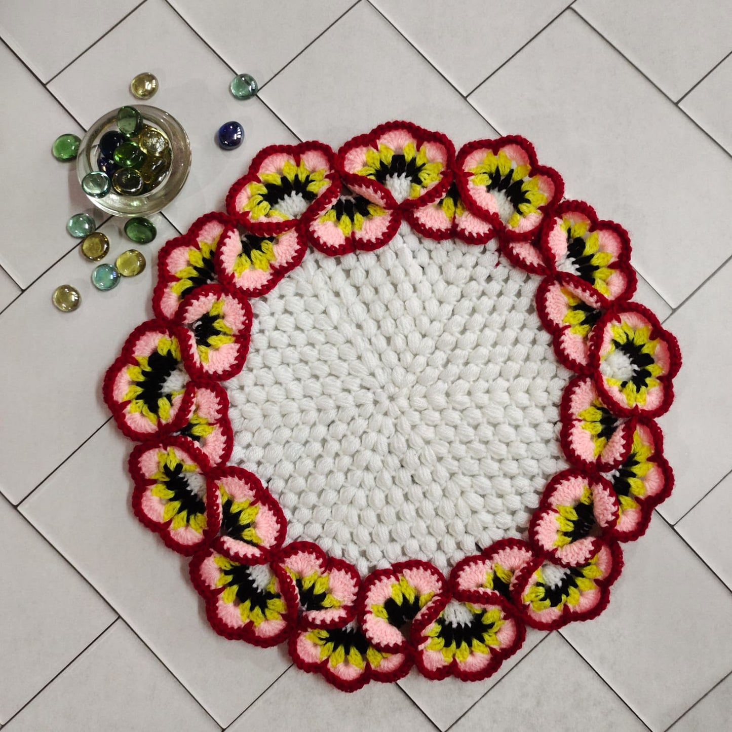 Crochet table mat : Orchid beautiful flower table mat