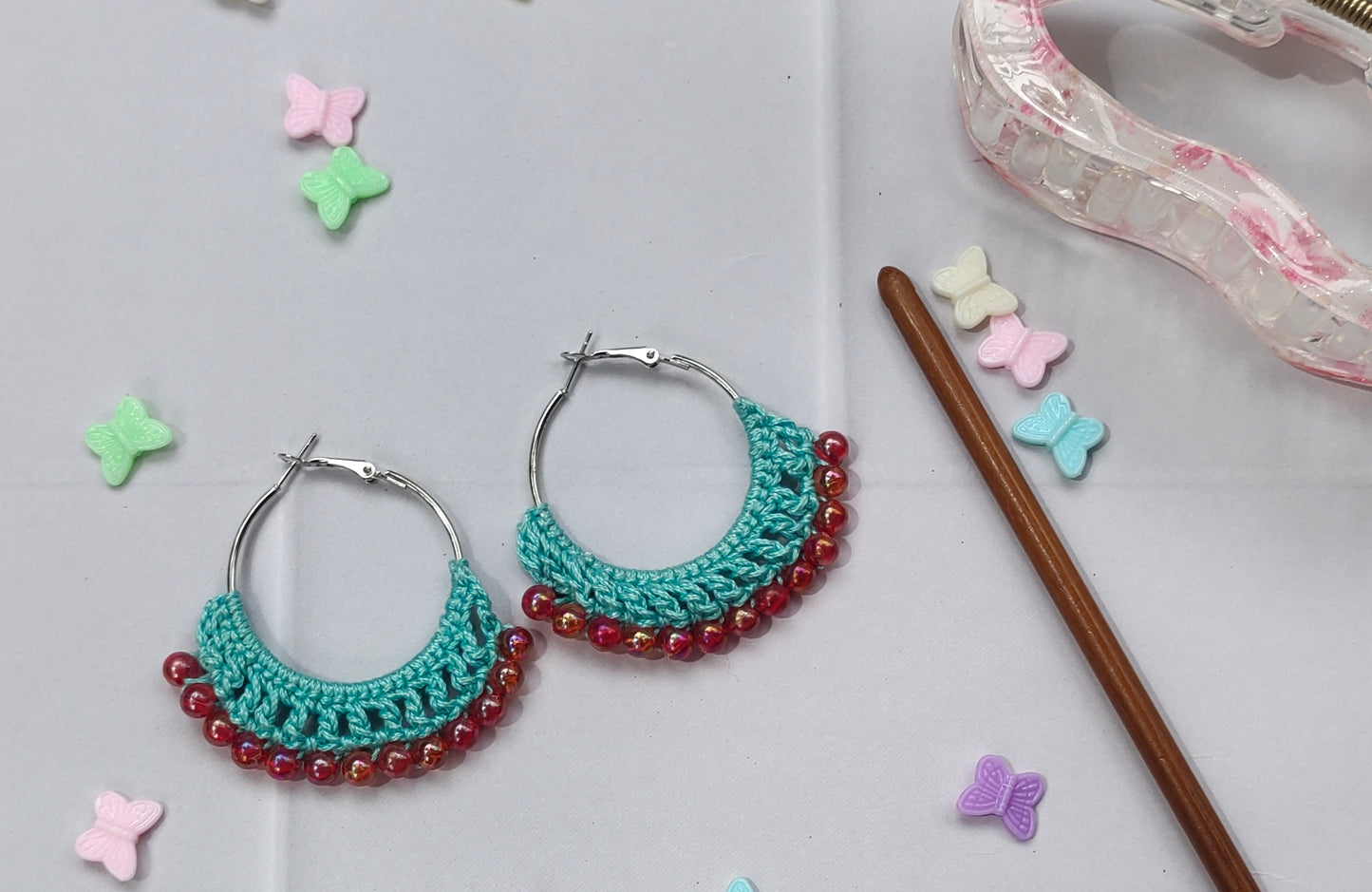Crochet hoop earrings : Lightweight handmade jewelry