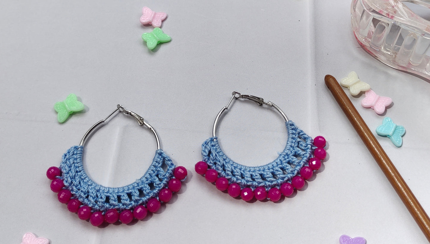 Crochet hoop earrings : Lightweight handmade jewelry