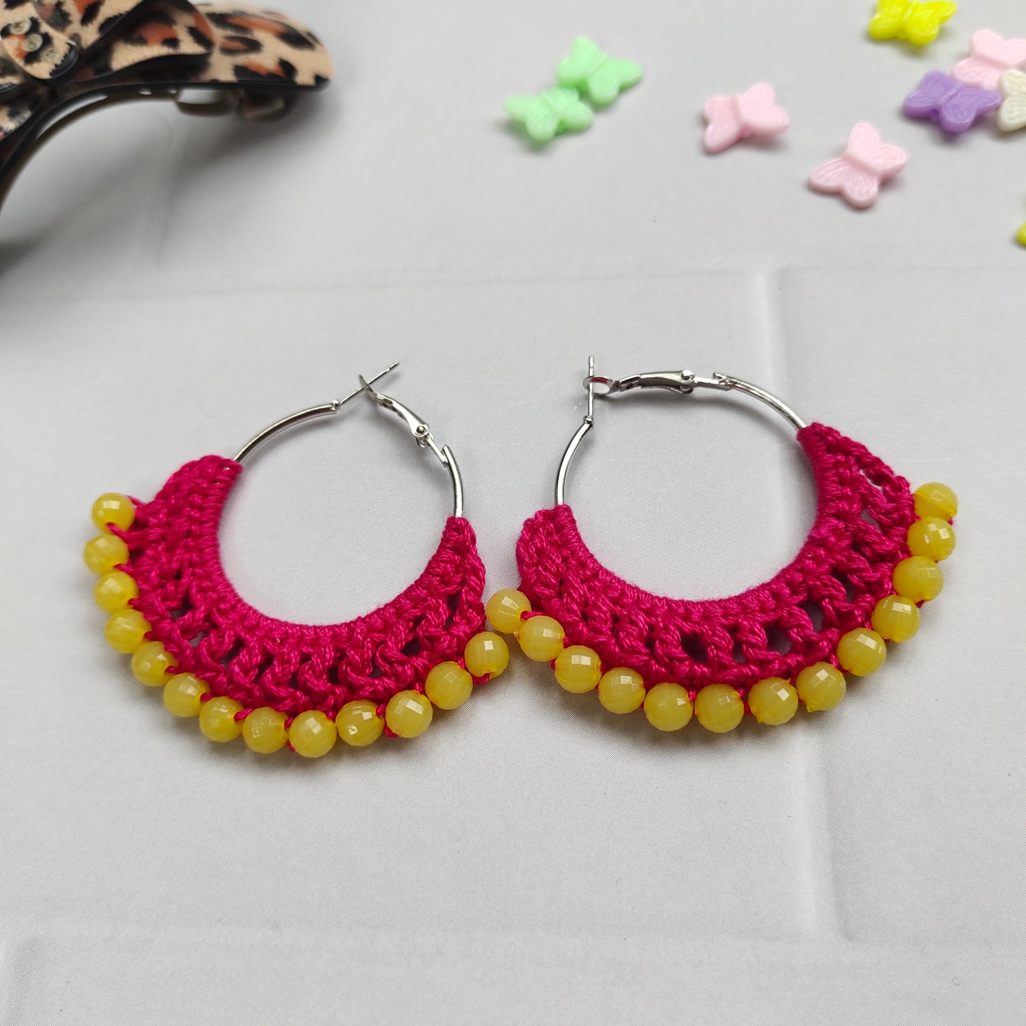 Crochet hoop earrings : Lightweight handmade jewelry