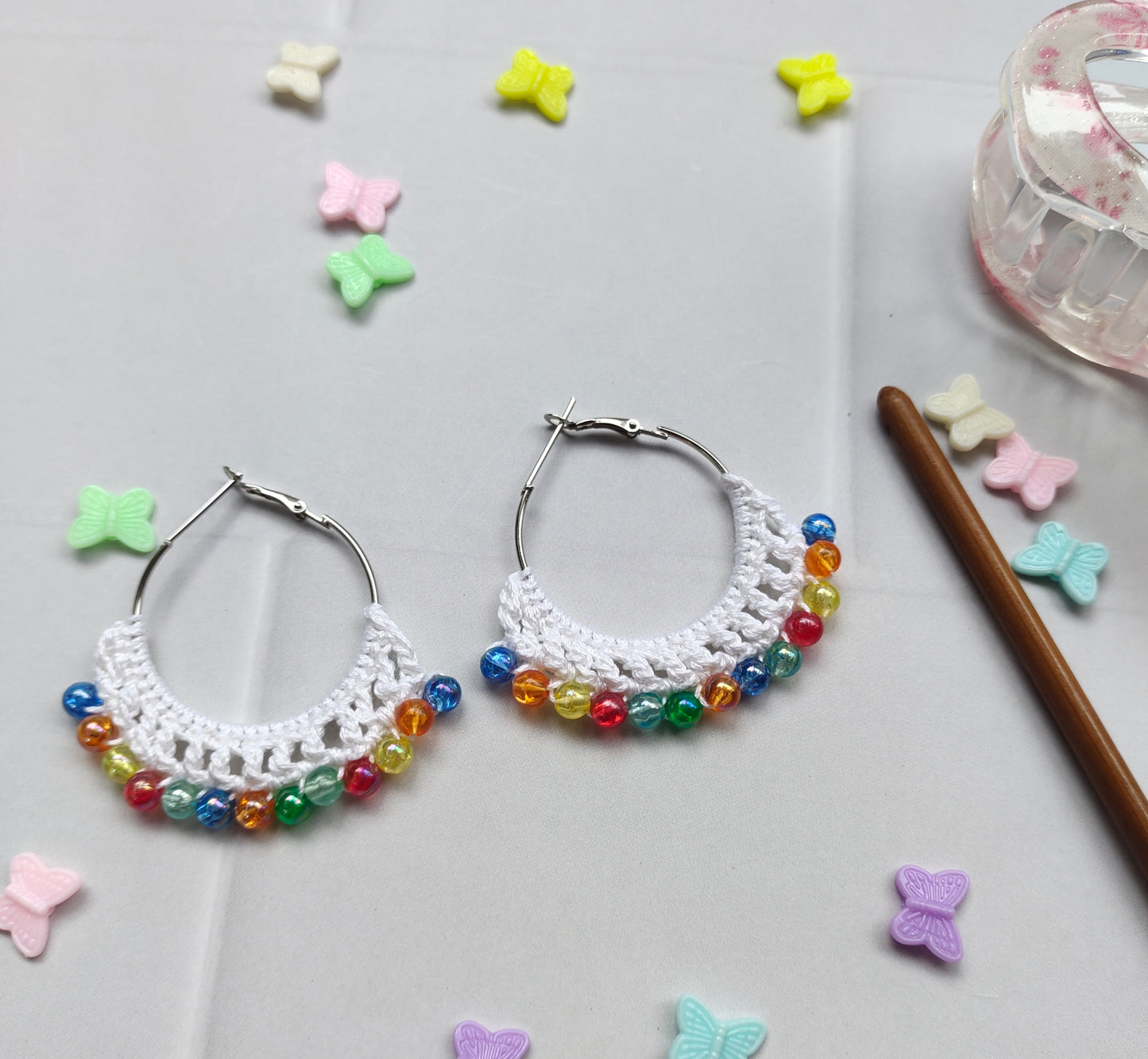 Crochet hoop earrings : Lightweight handmade jewelry