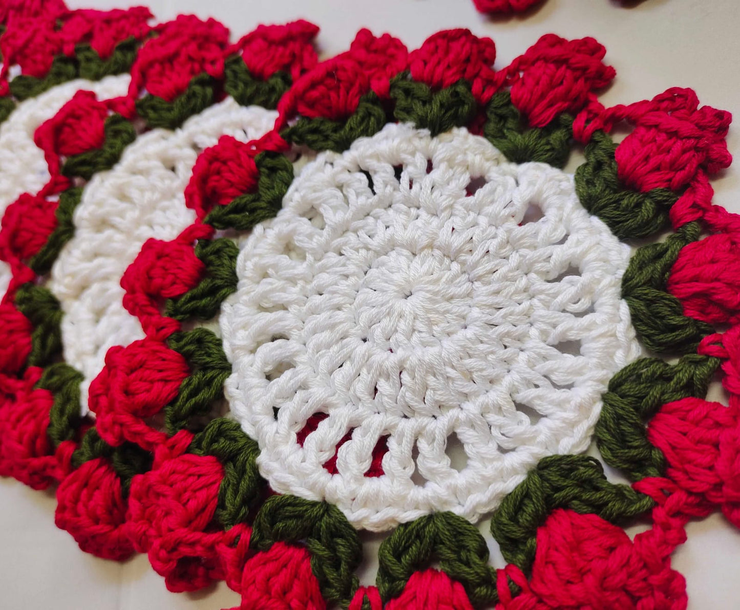 Crochet tulip tea coasters