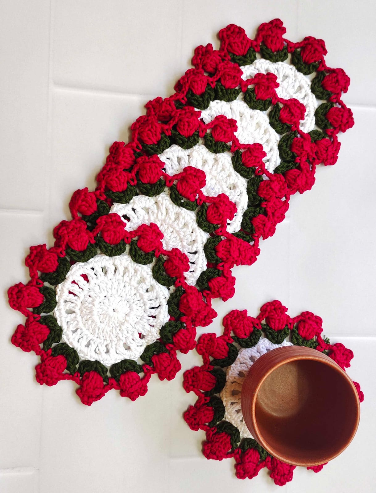 Crochet tulip tea coasters