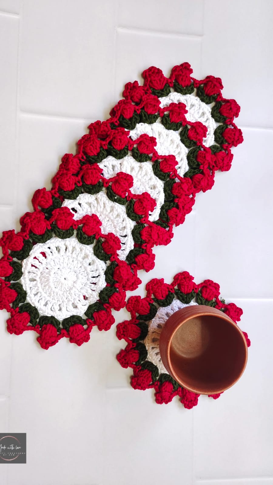 Crochet tulip tea coasters