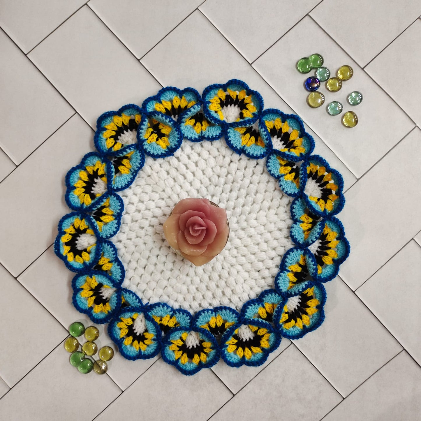 Crochet table mat : Orchid beautiful  flower table mat