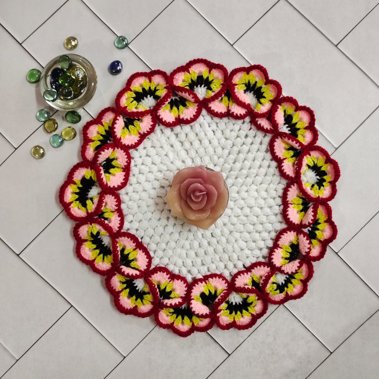 Crochet table mat : Orchid beautiful  flower table mat