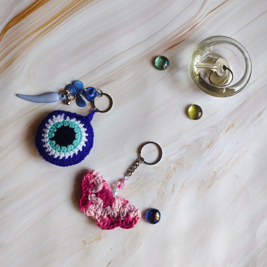Crochet keychains: Flutter & Protect Keychain Combo