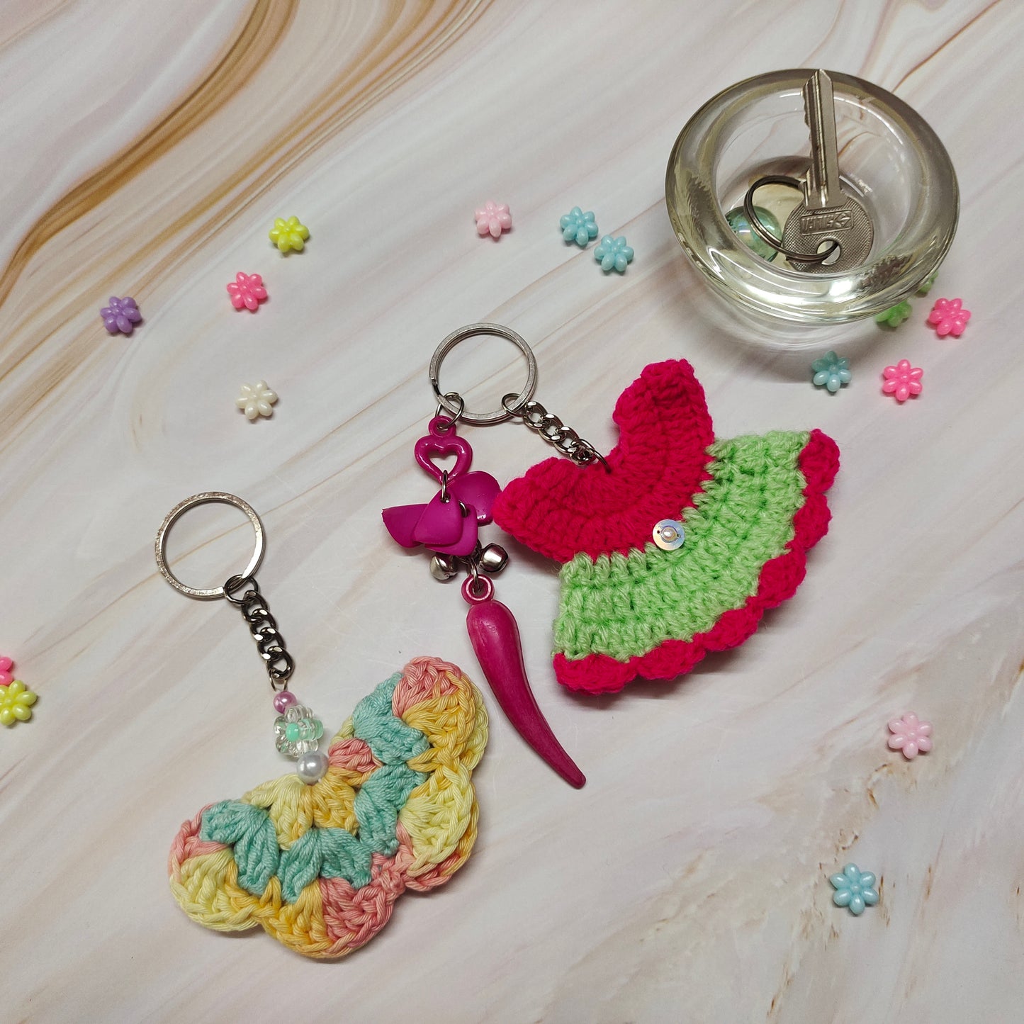 Crochet charm combo: Handmade keychain gift set.