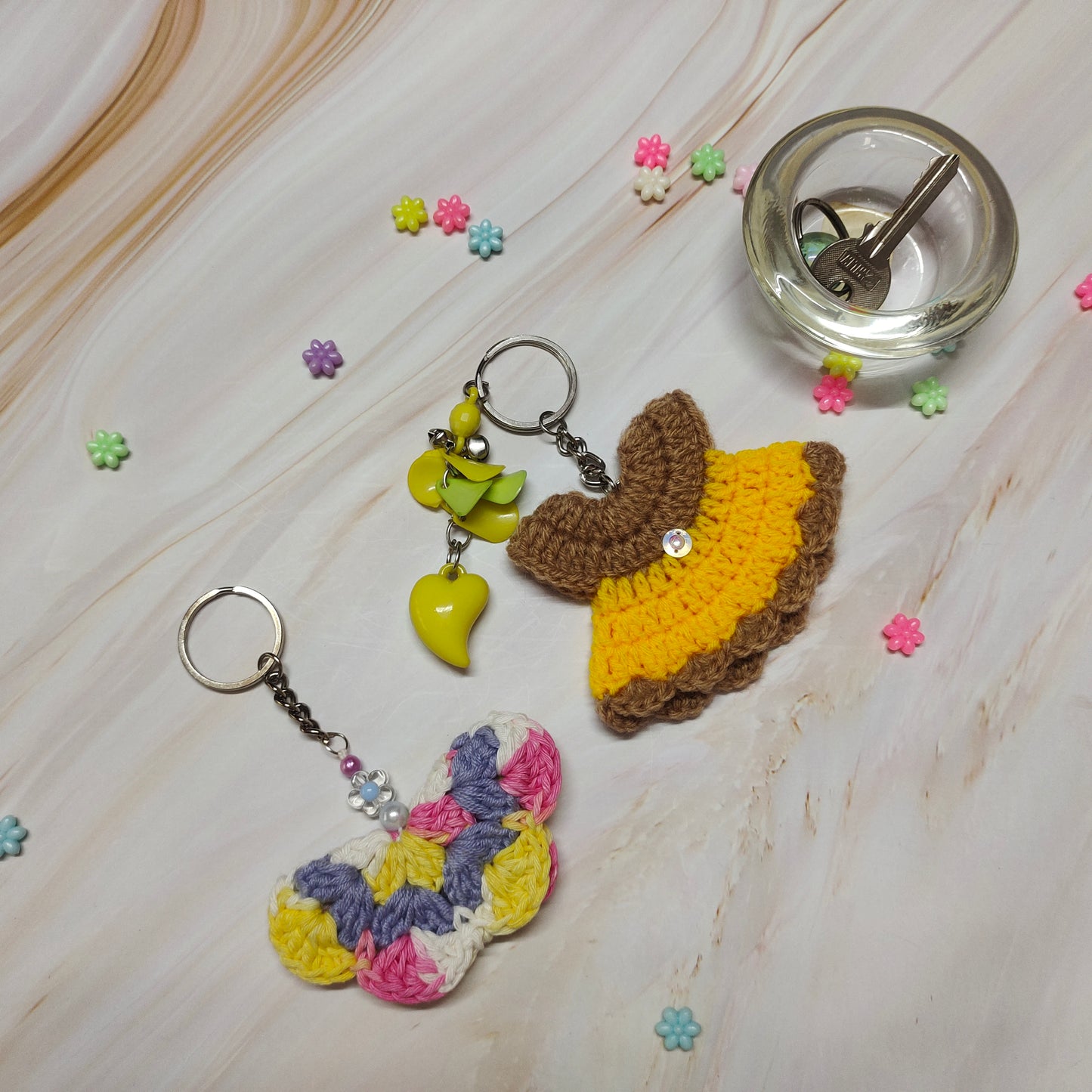 Crochet charm combo: Handmade keychain gift set.