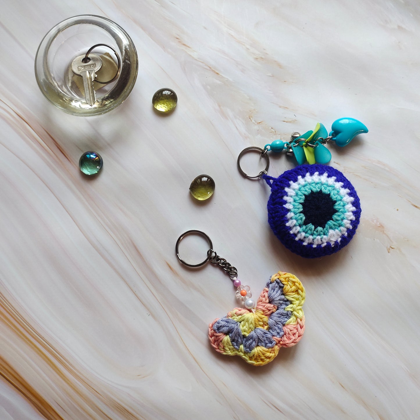 Crochet keychains: Flutter & Protect Keychain Combo