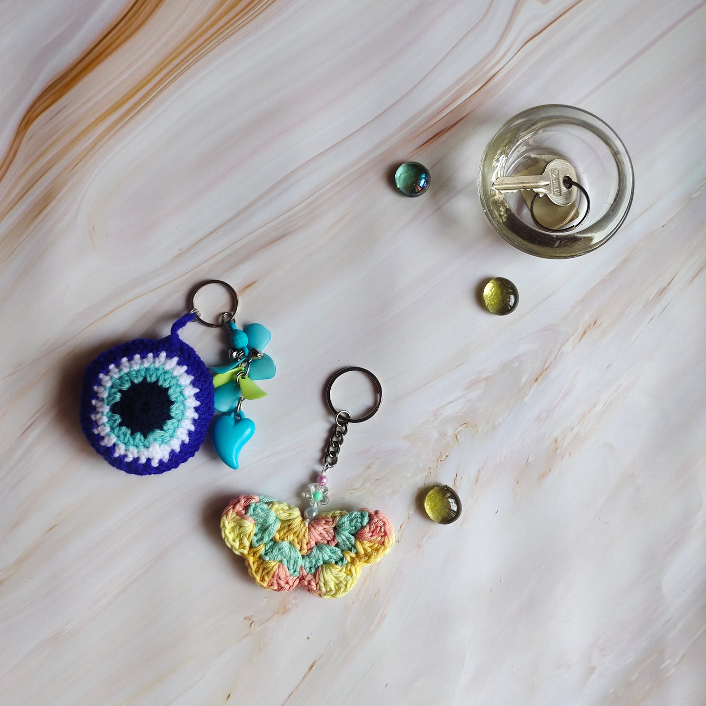 Crochet keychains: Flutter & Protect Keychain Combo