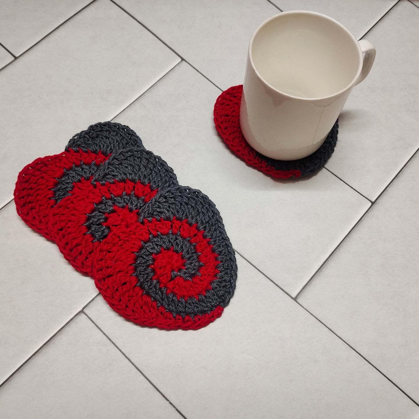 Crochet Heart Coaster Set : Spiral Design for Coffee & Tea Cups