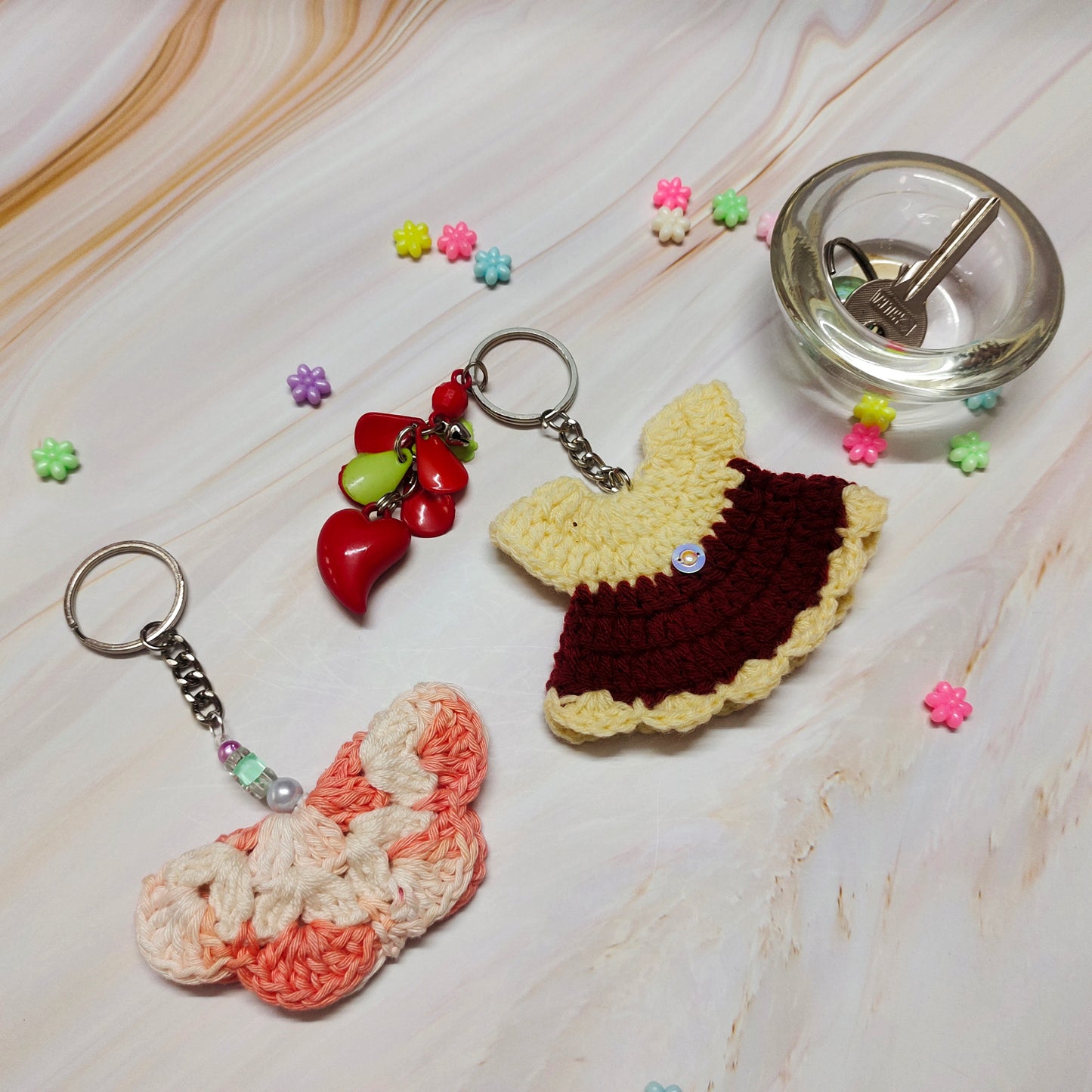 Crochet charm combo: Handmade keychain gift set.