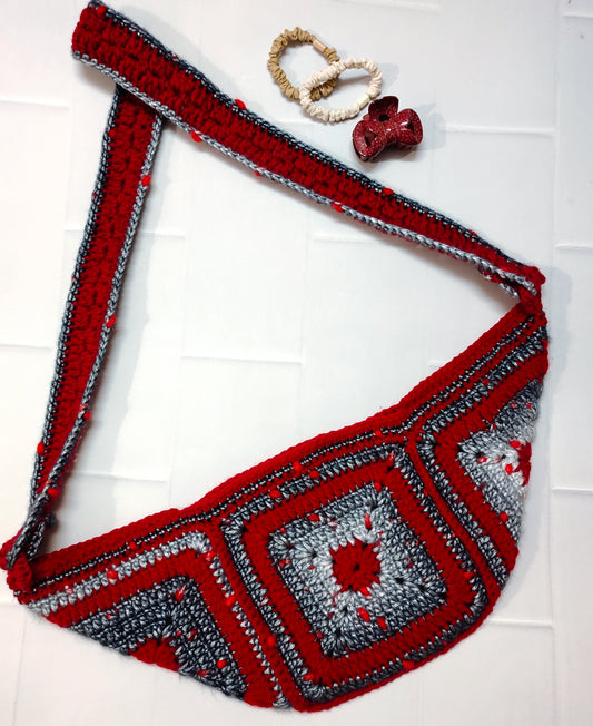 Crochet crossbody bag : Crimson charm crochet sling bag