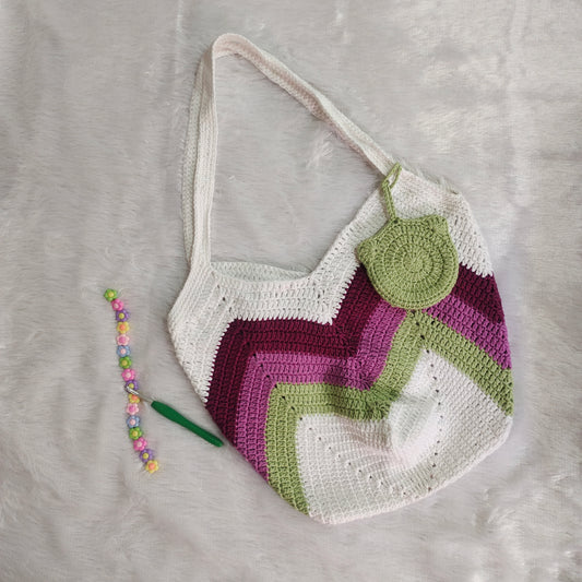 Crochet  Tulip Tote Bags with Free Kitty Ear Pod Pouch : Blooming Tulips Bags