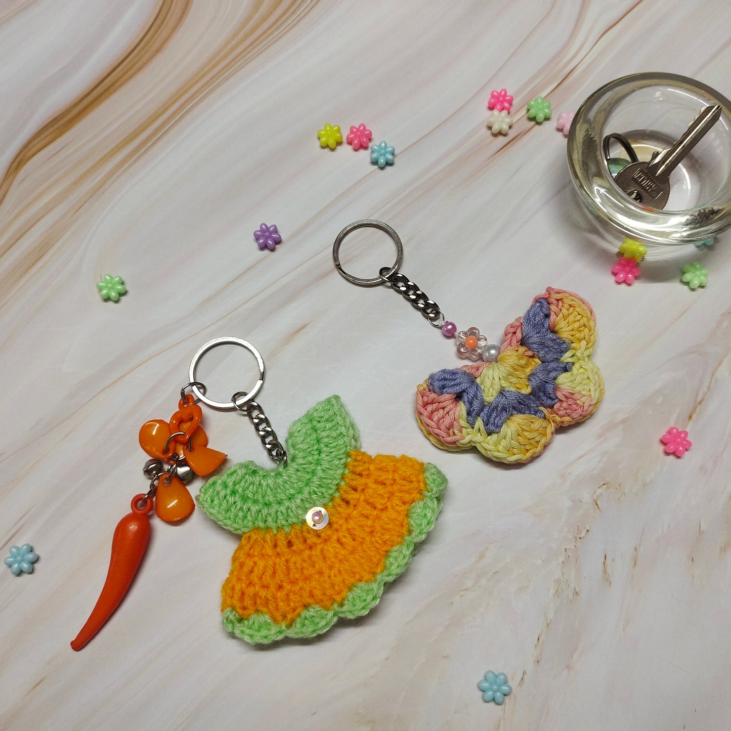 Crochet charm combo: Handmade keychain gift set.