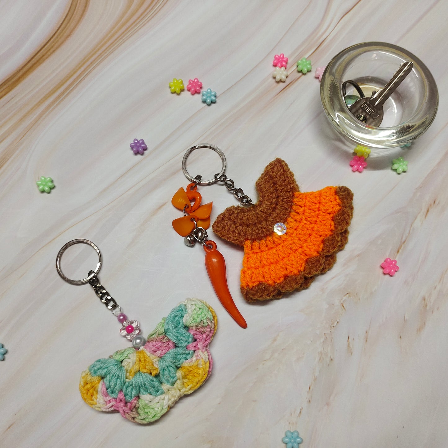 Crochet charm combo: Handmade keychain gift set.