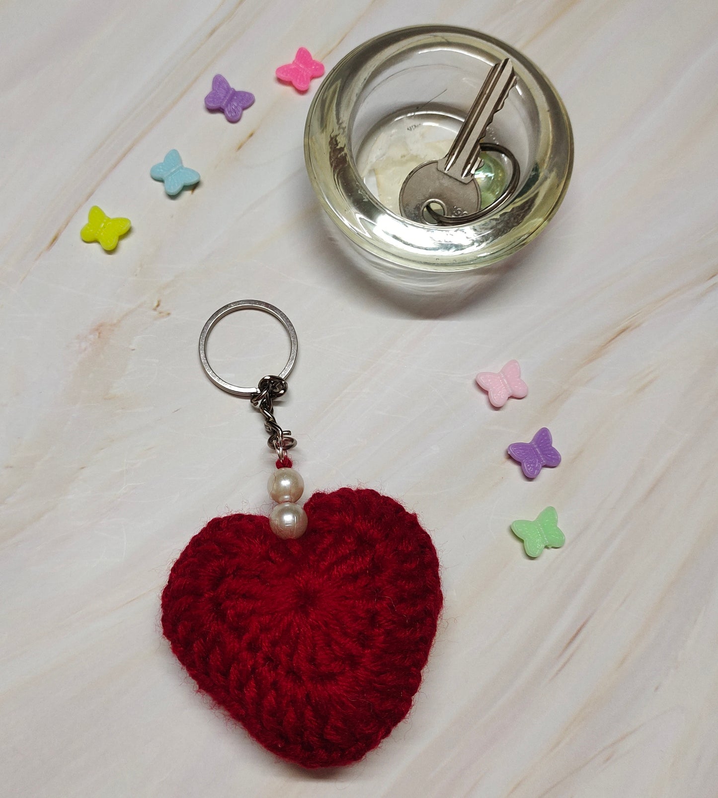 Crochet heart charm : perfect for keys, bags, & gifts