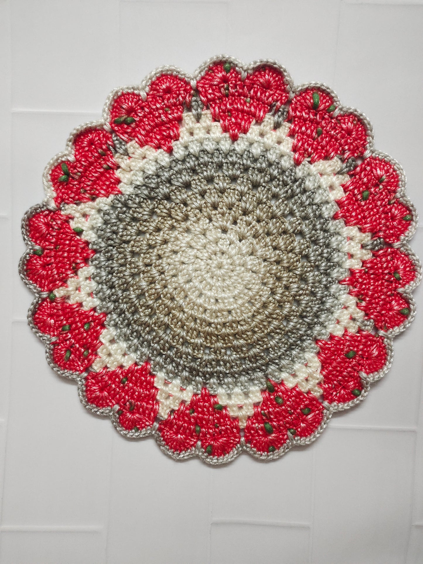 Crochet Table Mat:  Handcrafted Strawberry Delight