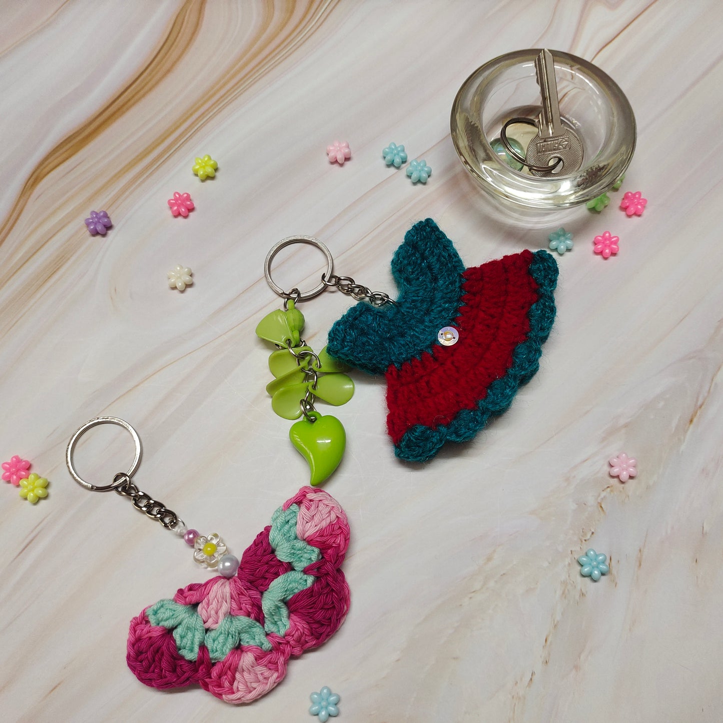 Crochet charm combo: Handmade keychain gift set.