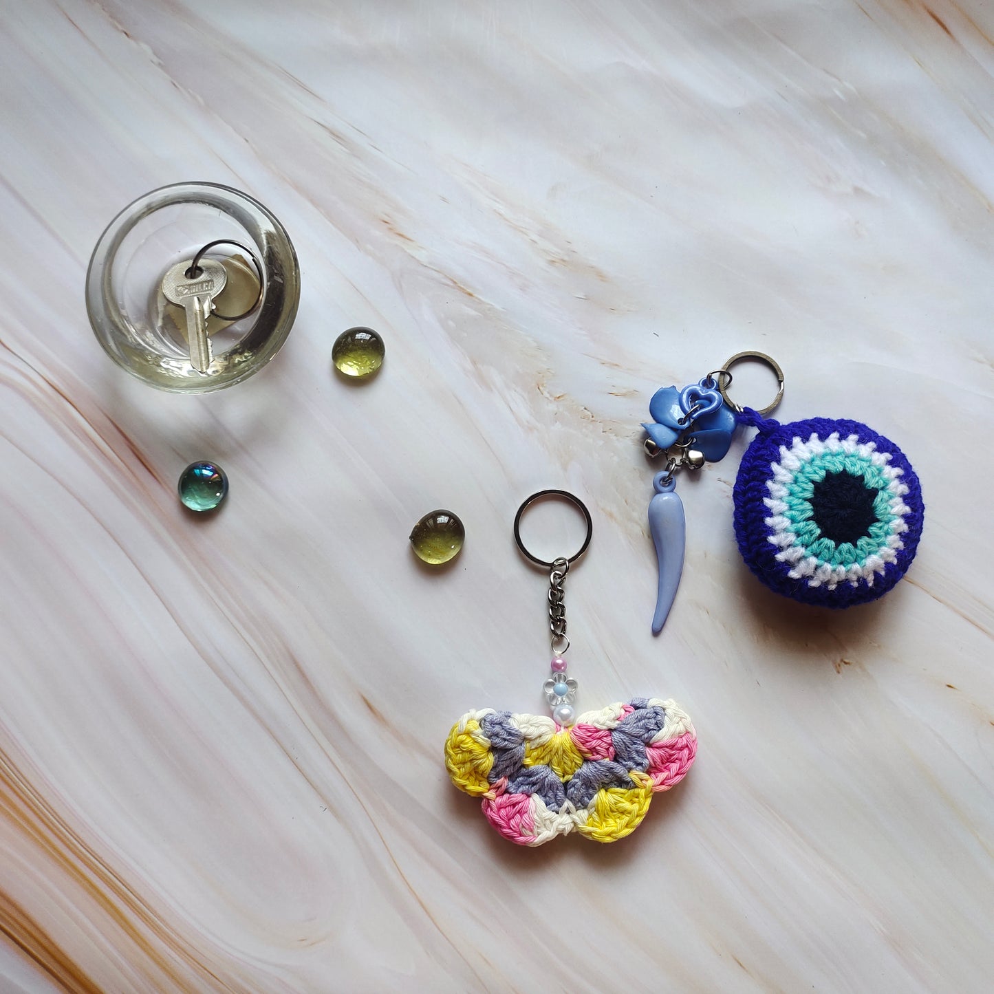 Crochet keychains: Flutter & Protect Keychain Combo