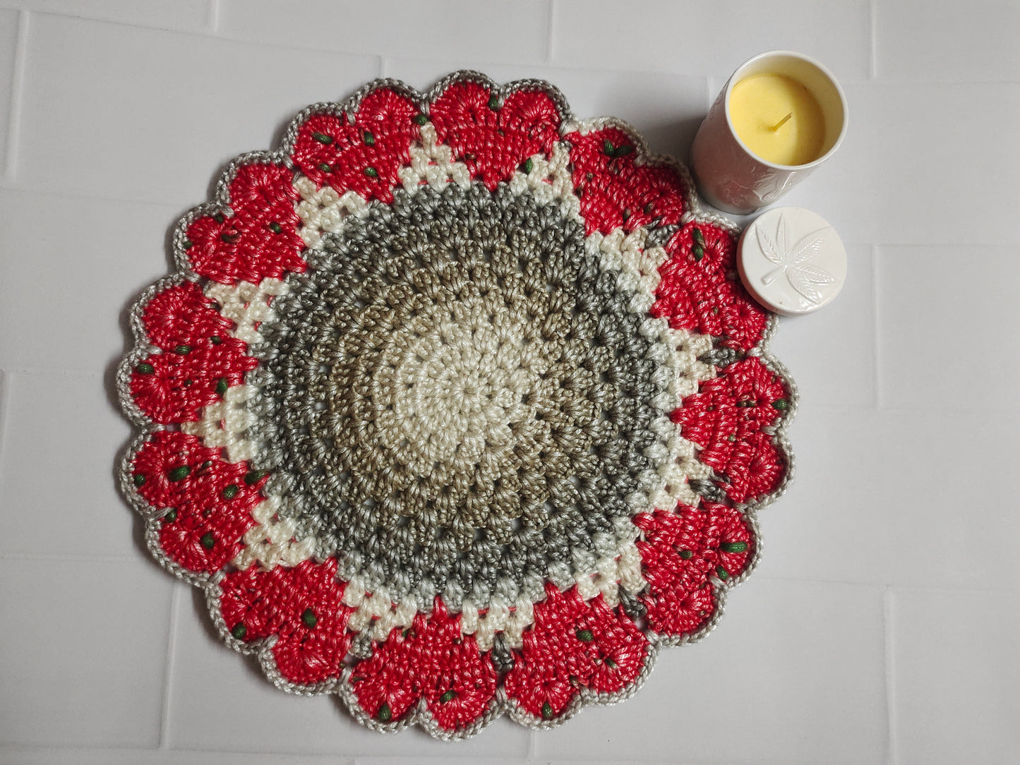 Crochet Table Mat:  Handcrafted Strawberry Delight