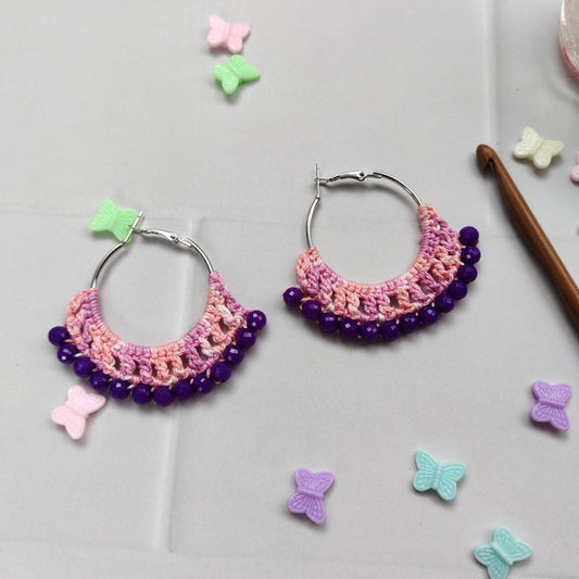 Crochet hoop earrings : Lightweight handmade jewelry